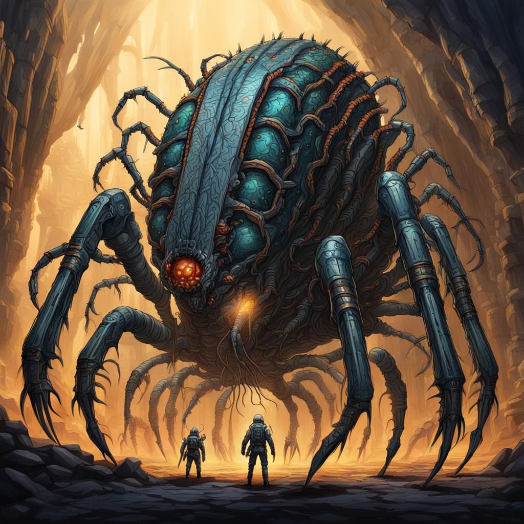 Biomechanical Cybernetic Centipede in Futuristic Setting