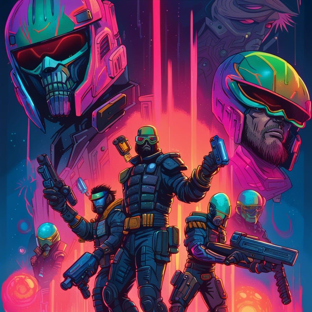 Space Pirates on Alien Planet in Judge Dredd Style
