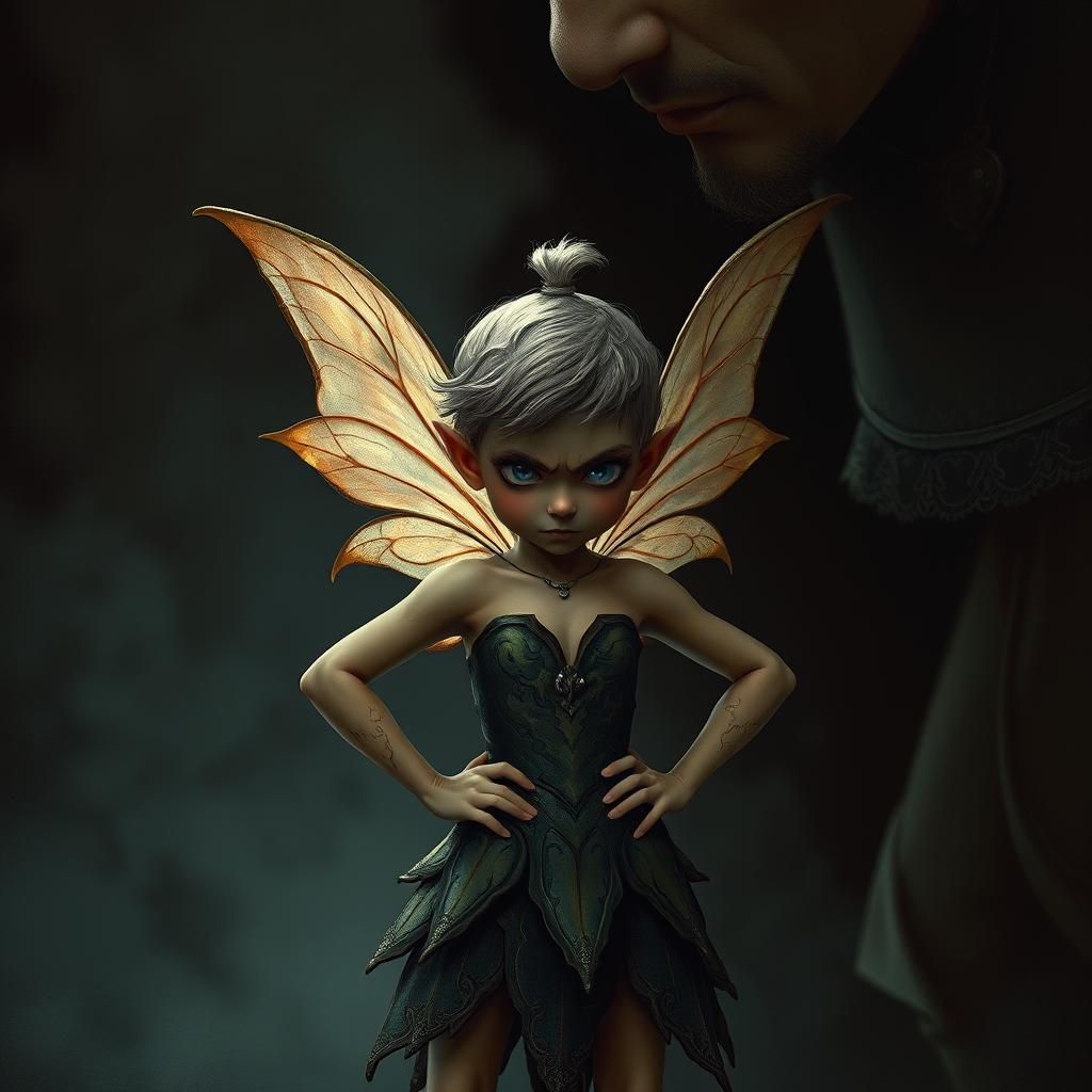 Annoyed Fairy Confronts Man in Gritty Style