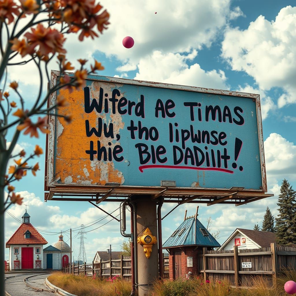 Surrealist Billboard in Whimsical Dreamlike Setting