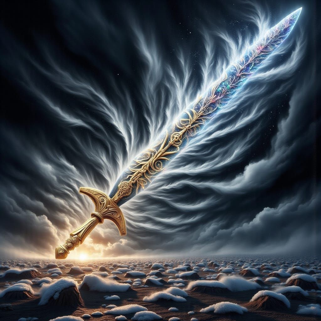 Sword of Elemental Energies in Cyberpunk Fantasy Style