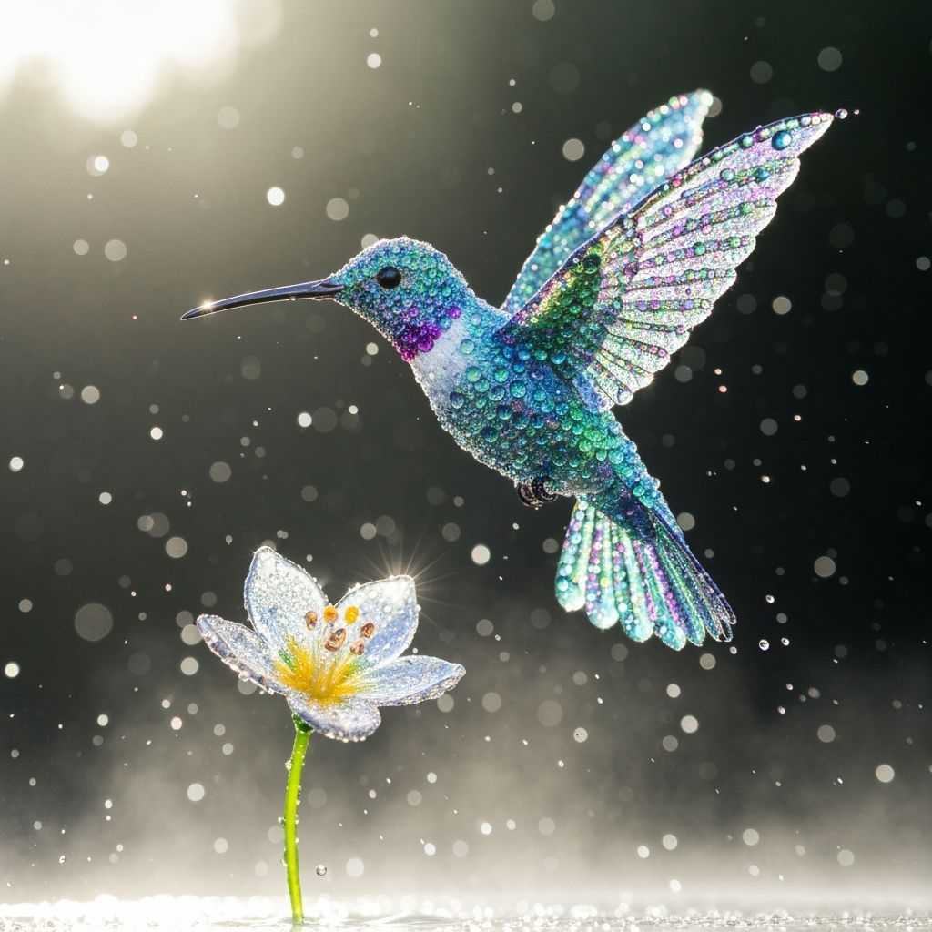 Hummingbird Made of Rainbow Raindrops