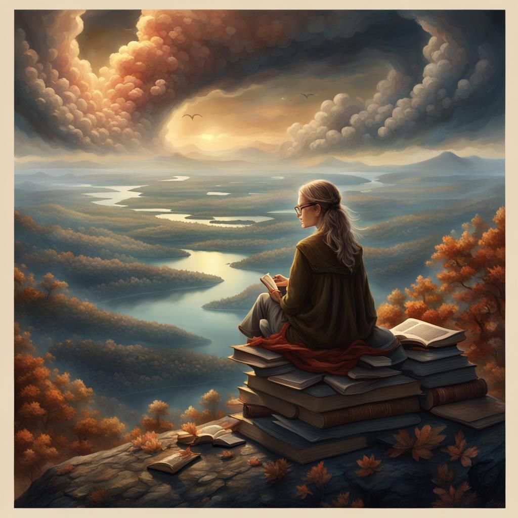 Woman Overlooking Lake: Detailed Matte Painting