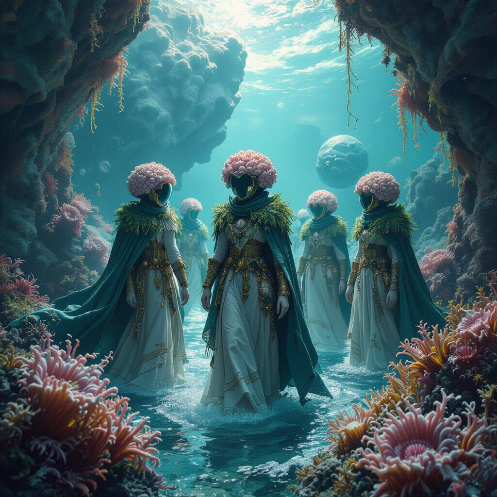 Ocean Guardians Emerge from Coral Planet in 8k