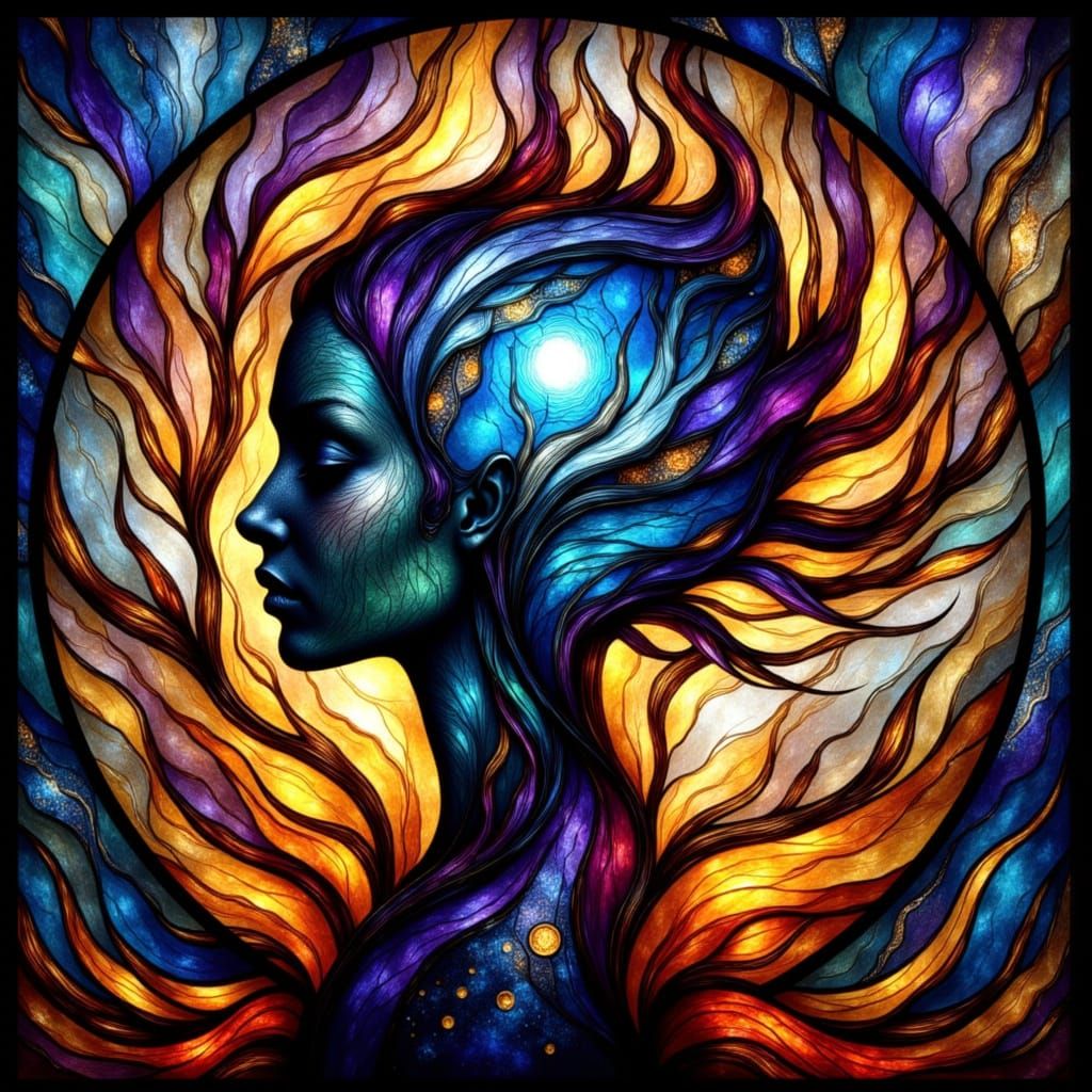 Inner Earth Spiritual War in Stained Glass Style