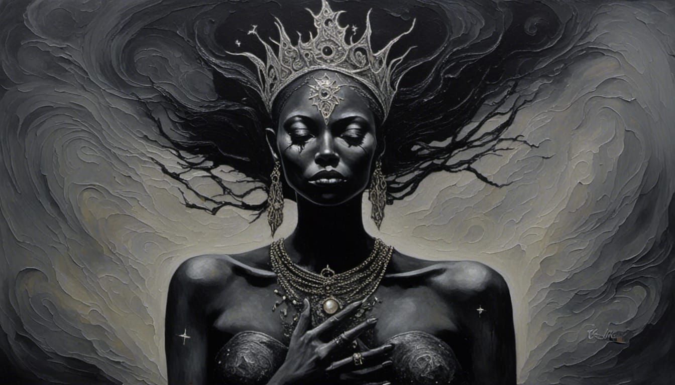 Eerie Cosmic Black Magic Woman in Dark Fantasy Style