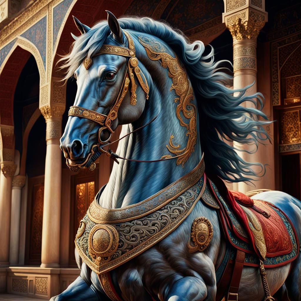 Ottoman Horse in Ornate Armor: Hyperrealistic Concept Art