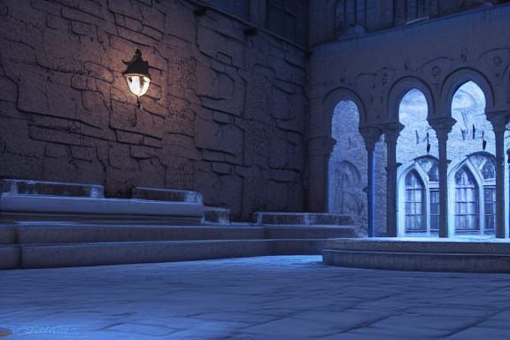 Icy Blue Roses in Gothic Castle Courtyard