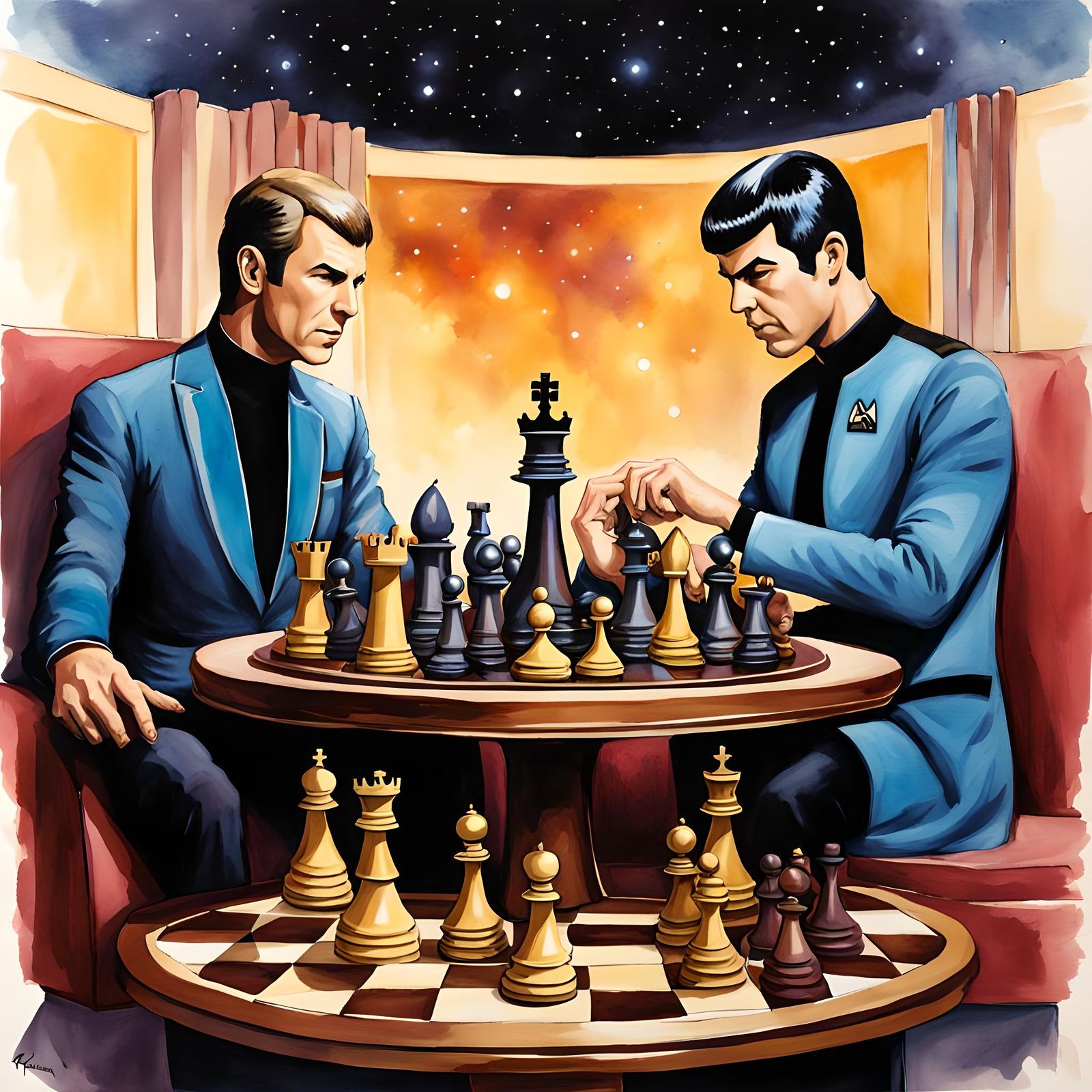Kirk and Spock Play 3D Chess in Spacecore Style