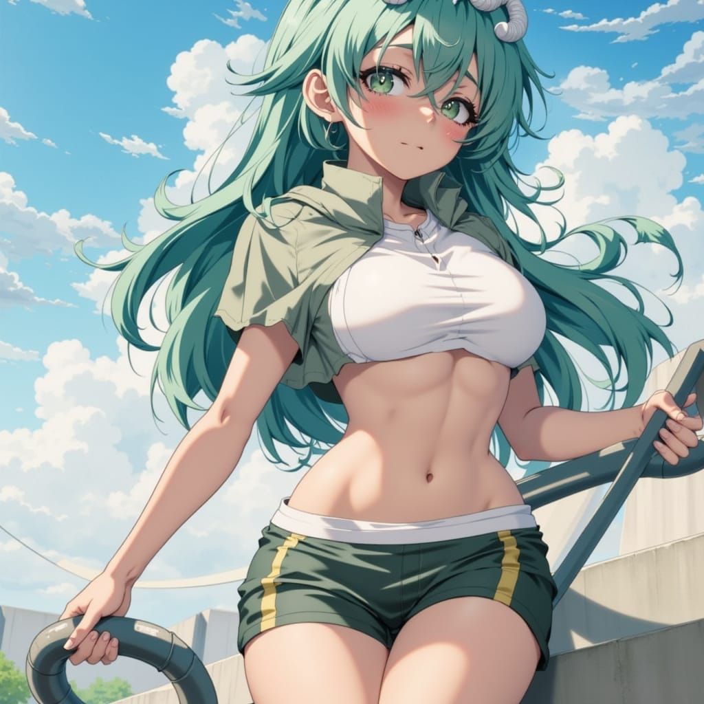 Anime Girl with Green Hair in Sports Outfit