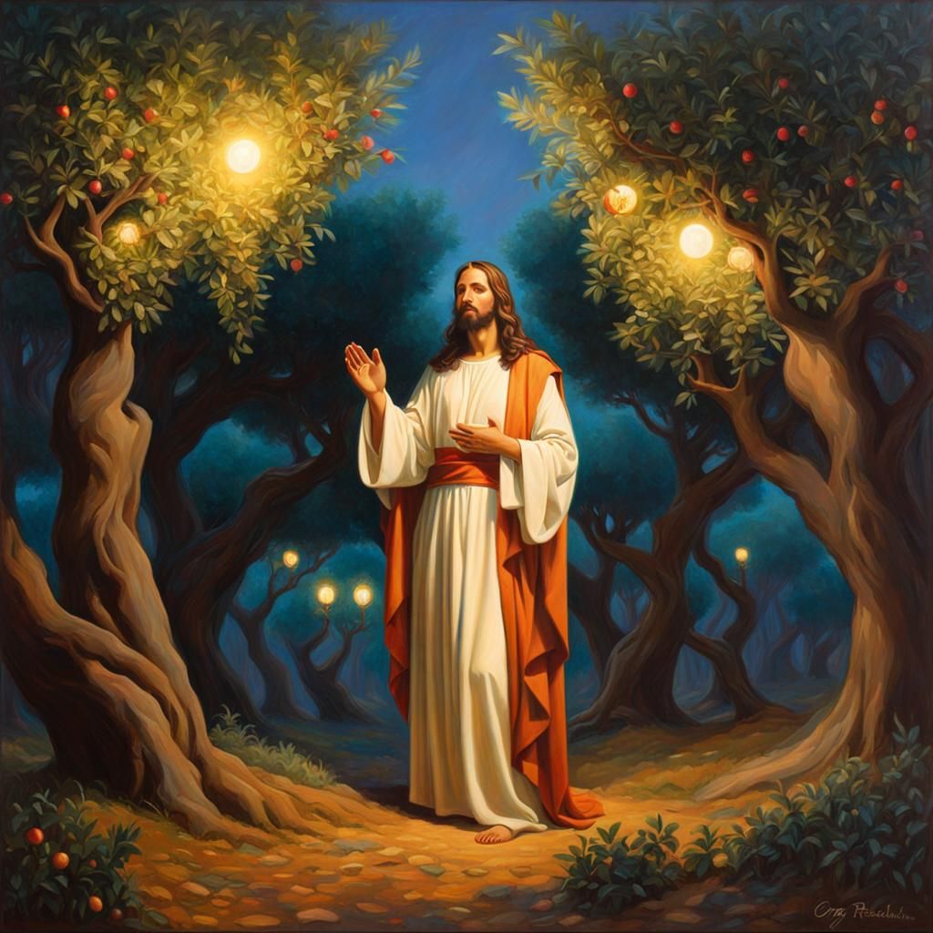 Jesus Christ staying in the olive grove