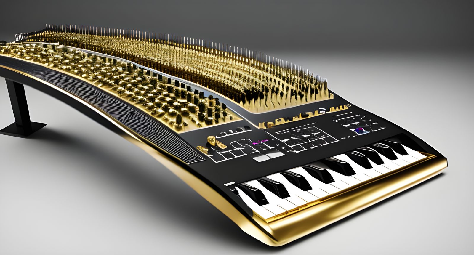 Crystalline Gold Synthesizer Keyboard in Photorealistic 4K