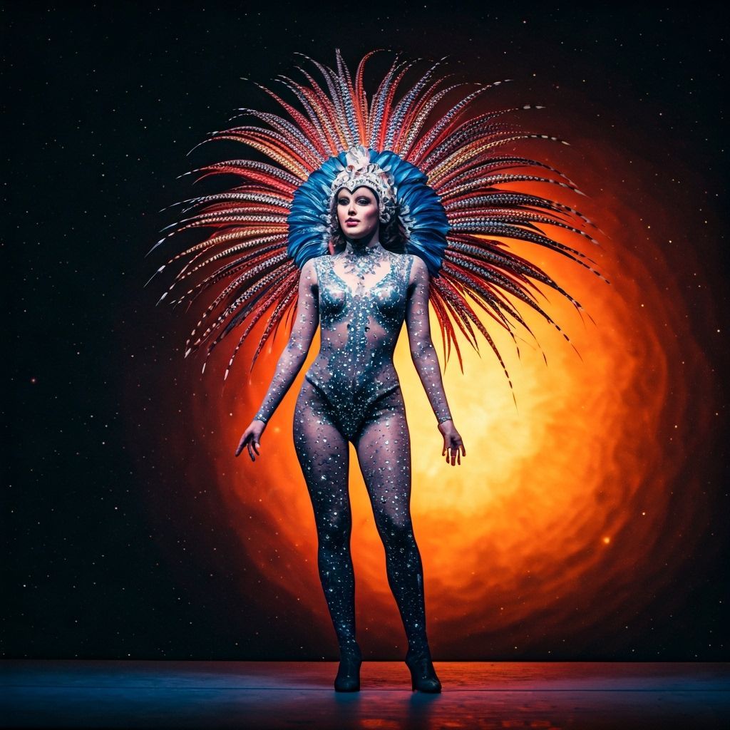 Cosmic Performer in Planetary Headdress, Digital Art