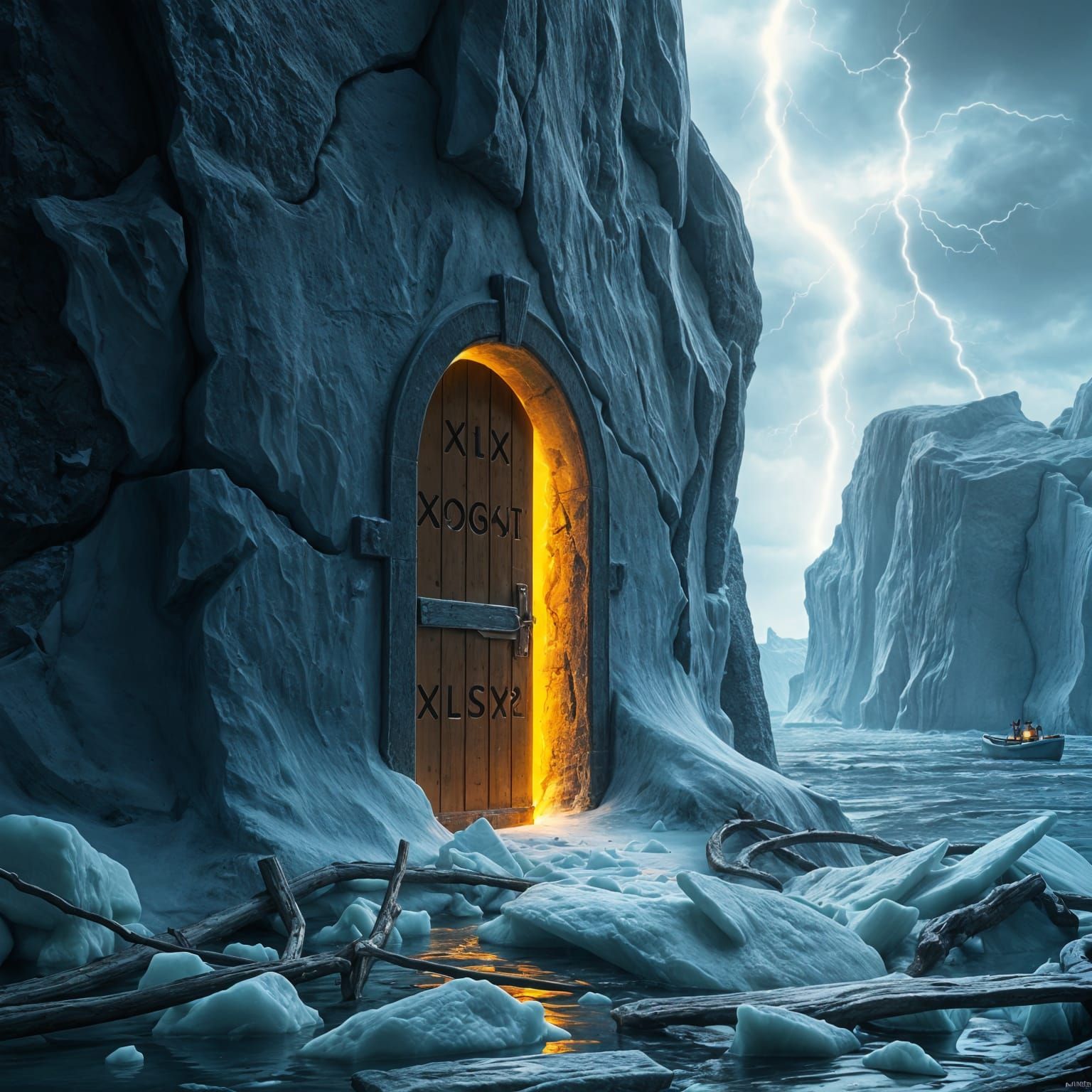 Ancient Stone Door Embedded in Arctic Iceberg