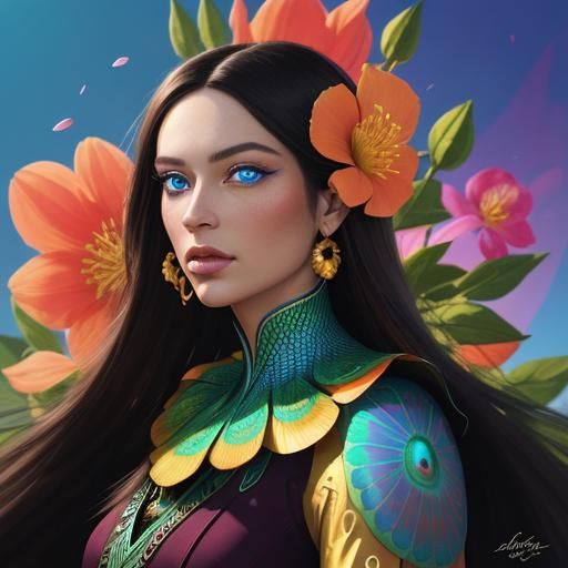 Dragon Woman Portrait in Hyperrealism Style