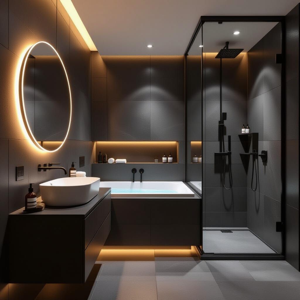 Modern Dark Stone Bathroom with Floating Vanity