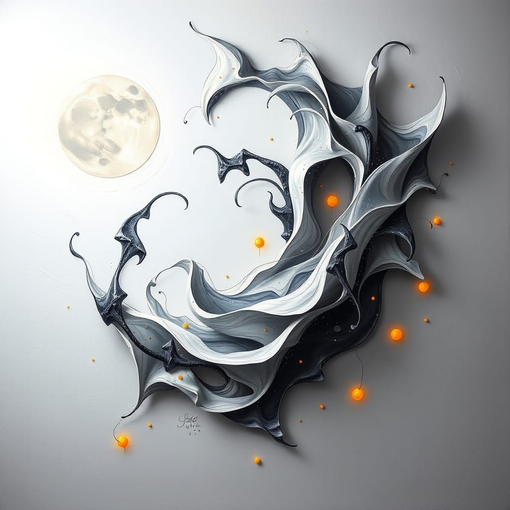 Abstract Moon Forms in Pointillist Style with Dali-Inspired ...