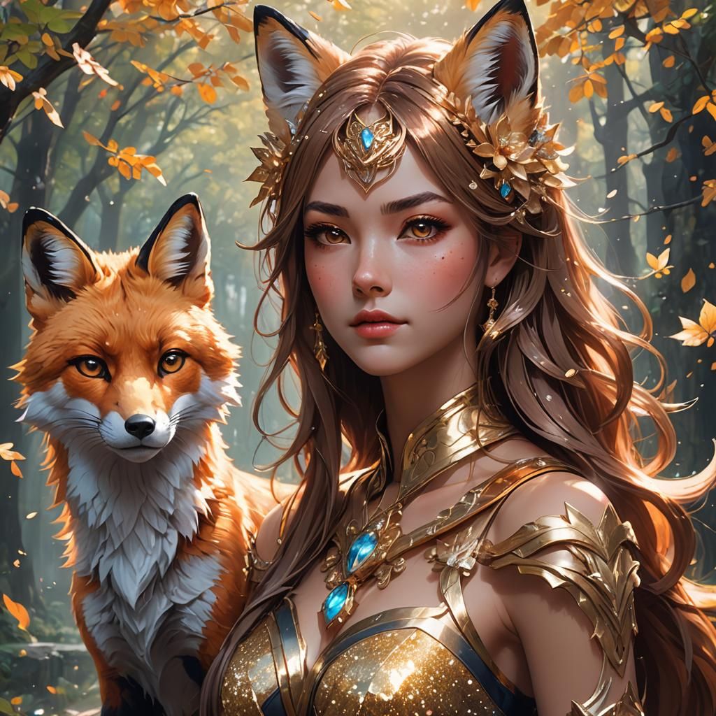 Manga Girl and Fox Portrait in Artgerm Style