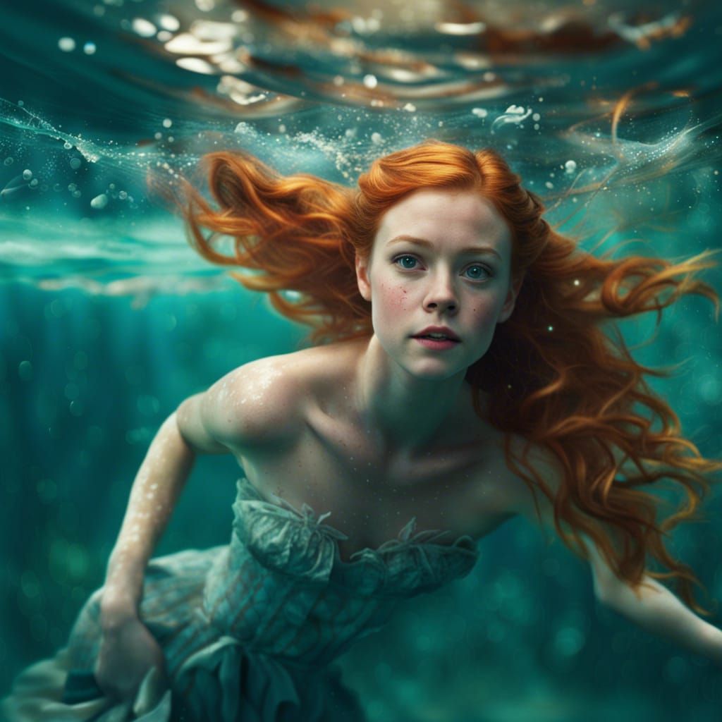 Mermaid Swimming in Ocean: Photorealistic Digital Art