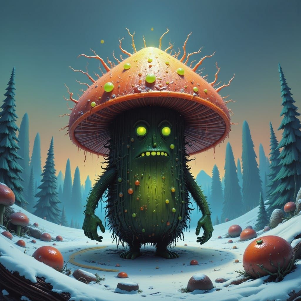 Vibrant Winter Mushroom Wonderland in Picklecore Style