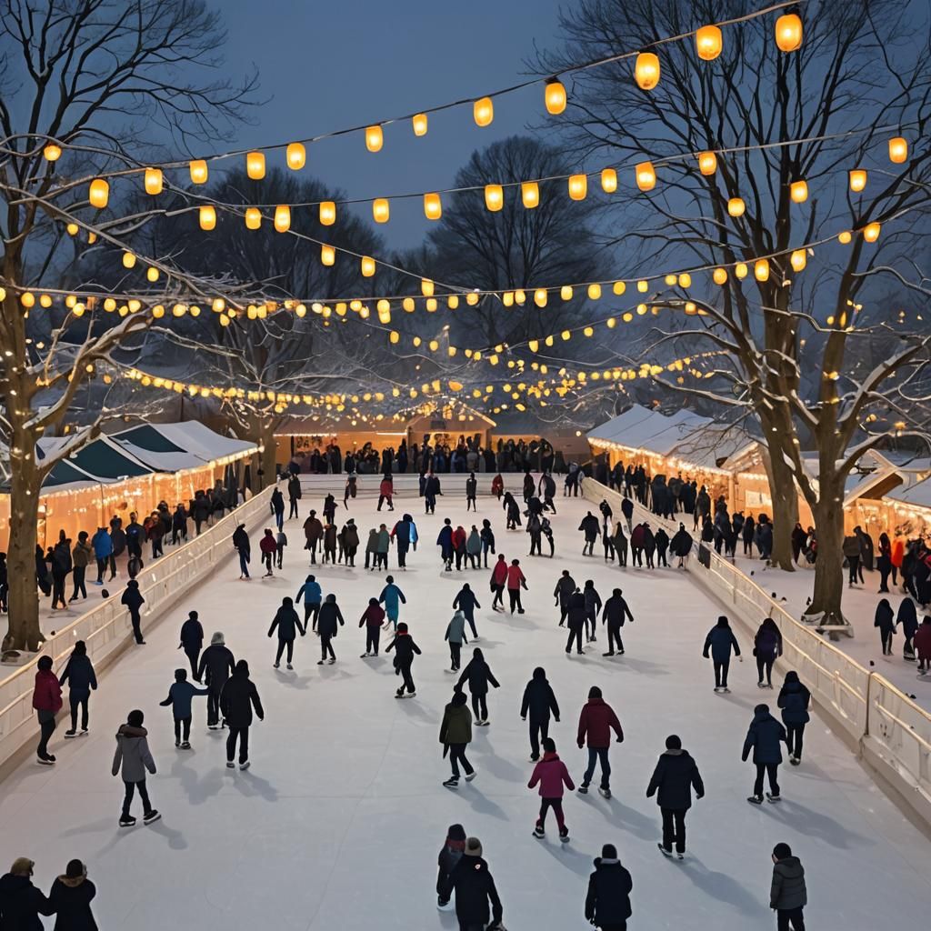 Winter Ice Skating Rink with Lanterns