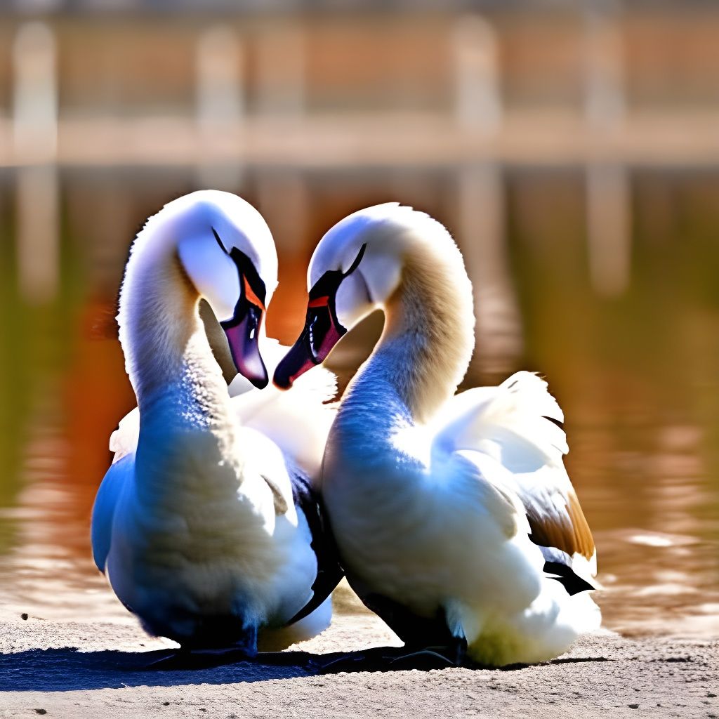 Swan Pair Bonded in Sunlight: Sharp Focus