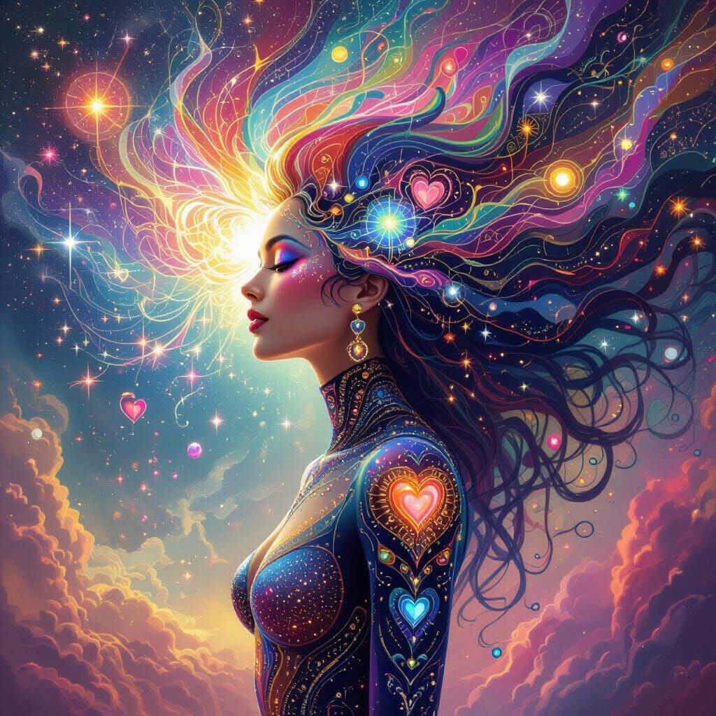 Visionary Psychedelic Portrait of Woman with Cosmic Hair