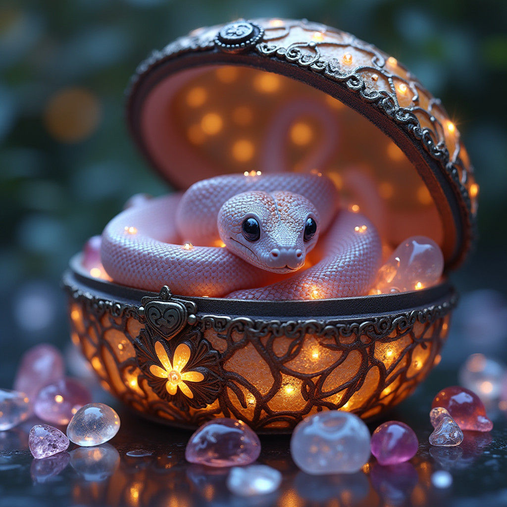 Iridescent Baby Python Amongst Glass Jewelry