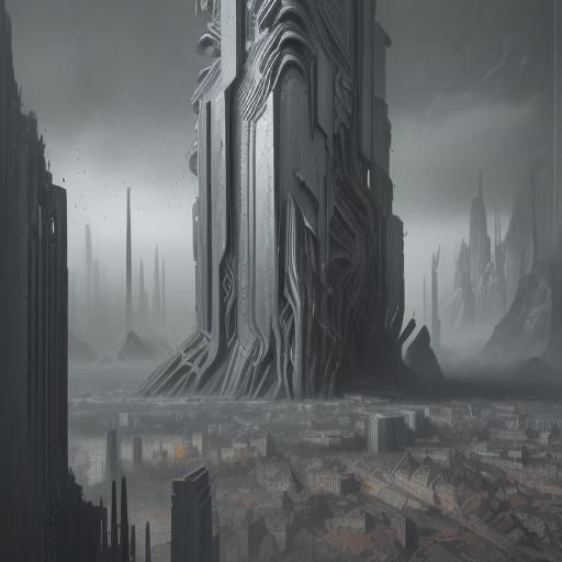 Futuristic Brutalist Architecture in Expressionist Oil Paint...