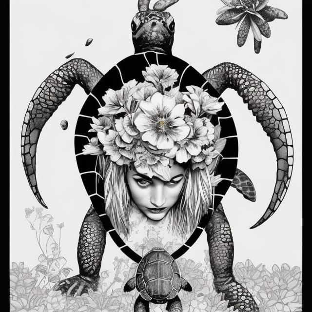 Turtle Goddess Cursed with Flowers: Colorful Comic Art