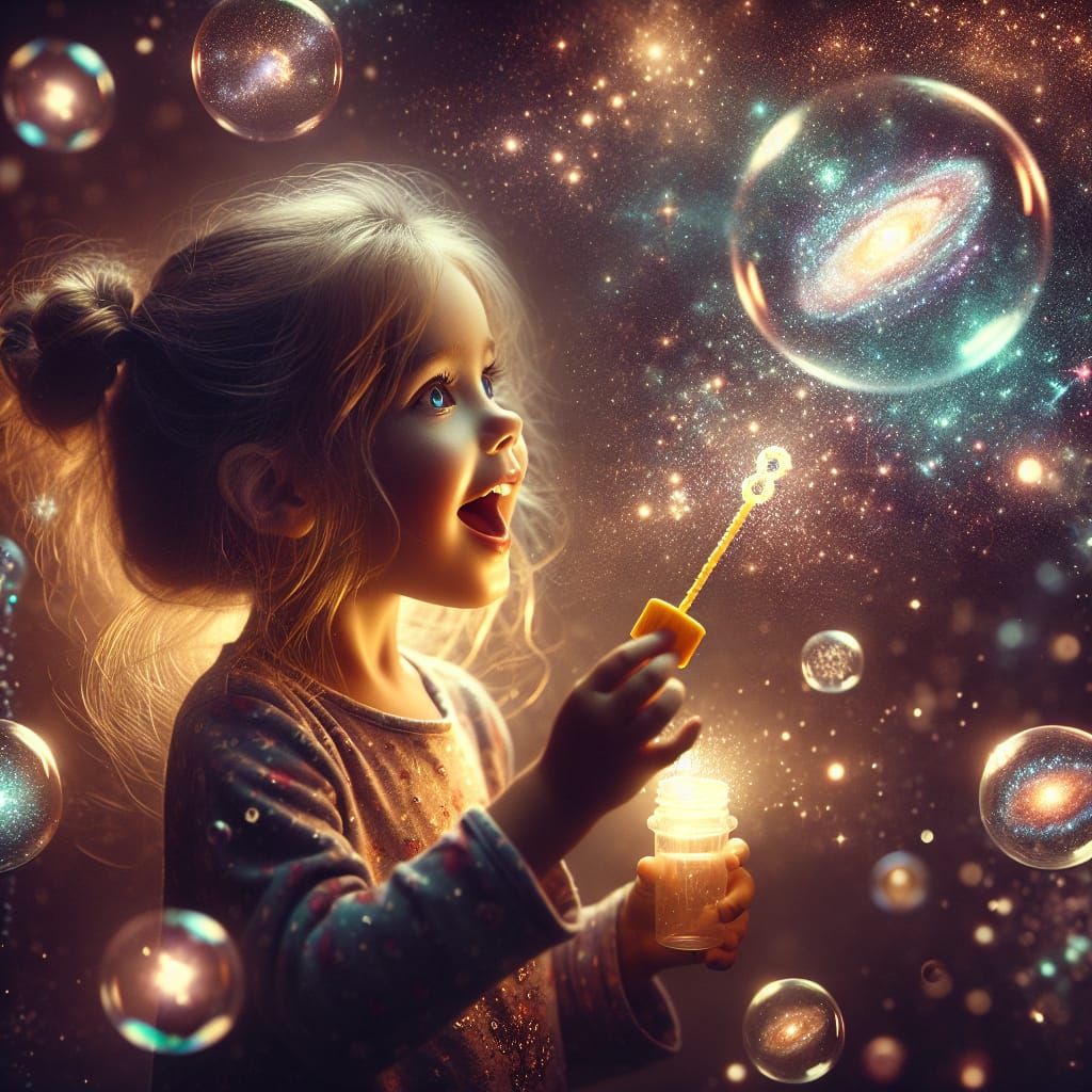Girl Creates Bubble Universes with Magic Wand