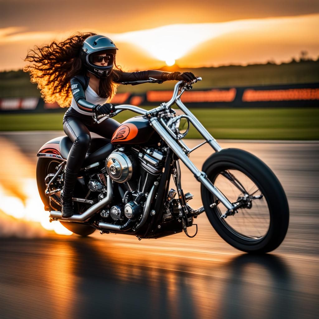 Dragbike Action Scene at Sunset