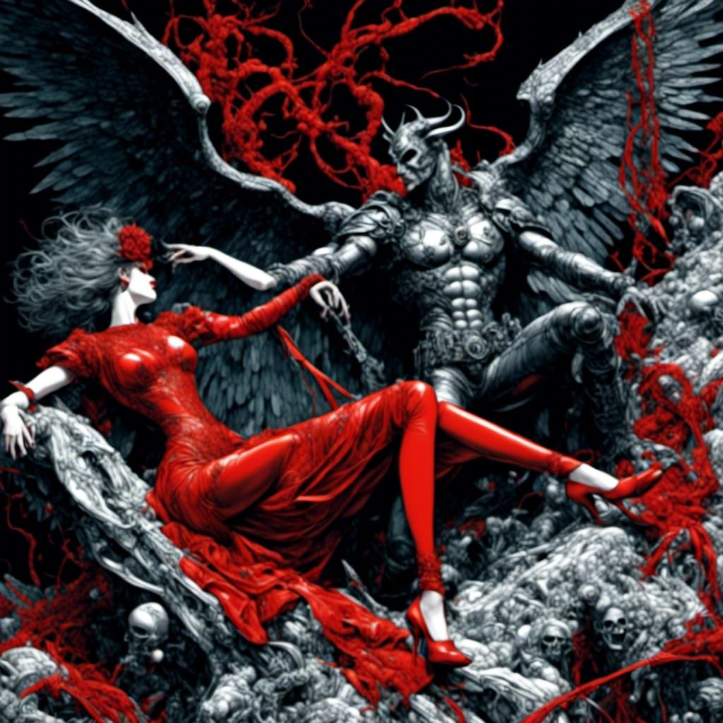 Surreal Comic Scene with Masked Man and Woman