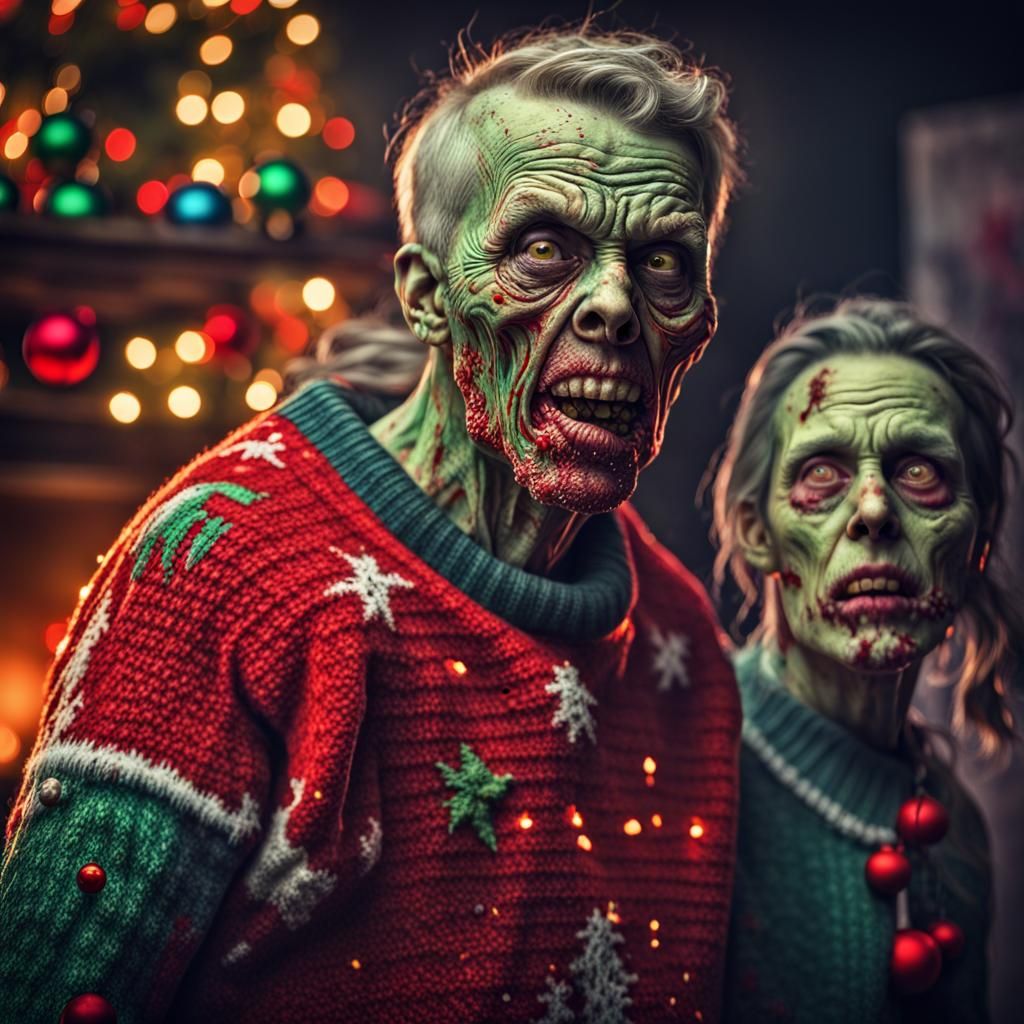 Hyperrealistic Zombies Don Ugly Christmas Sweaters