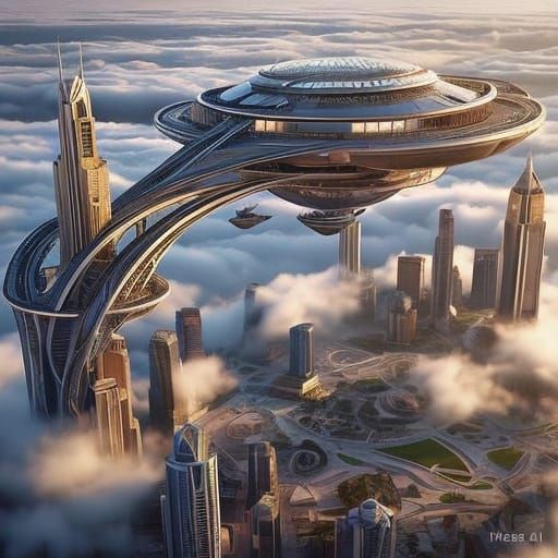 Gleaming Anti-Gravity Platform Supports Titan City in a Futu...