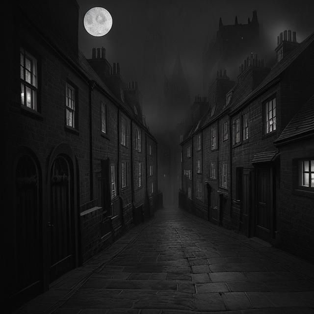 Plague Doctor in Misty Edinburgh Lane: Vintage Photo