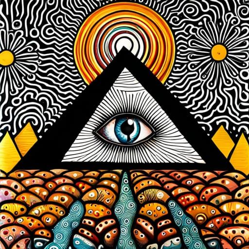 Trippy Pyramid Eye Mixed Media Art
