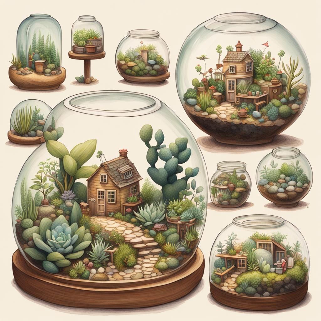 Delicate Terrarium Illustrations of Miniature Ecosystems