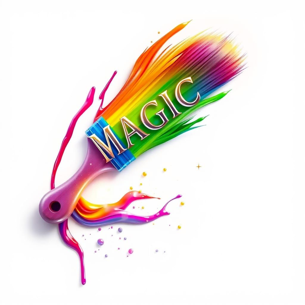 Vibrant Rainbow Paintbrush Creating Magic on Paper