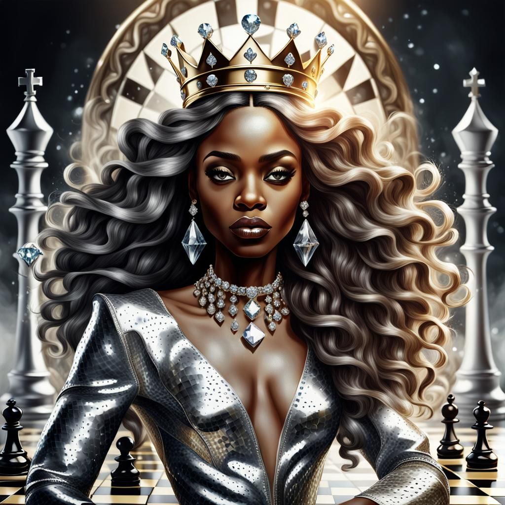 Queen with Diamond Crown and Chessboard Hair
