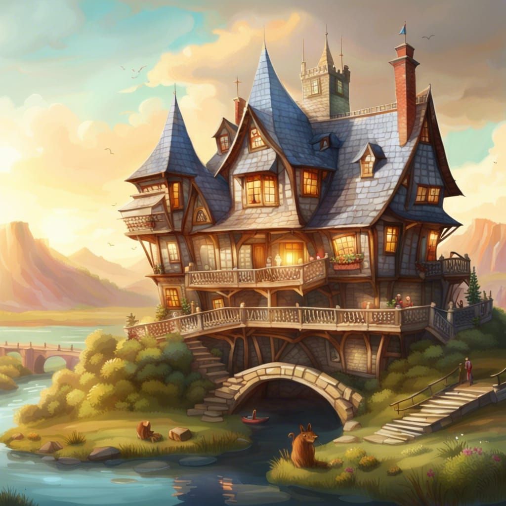 Fantasy Card House in Storybook Style
