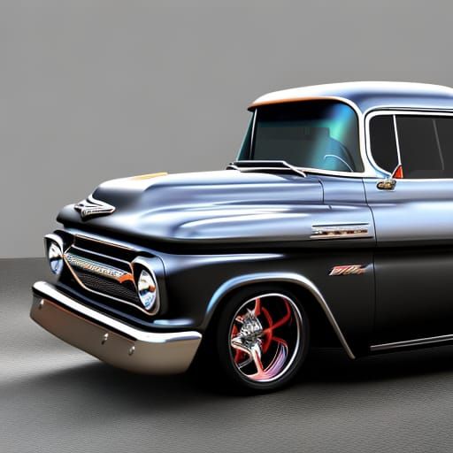 Detailed 57' Chevy Truck in Jet Black Paint
