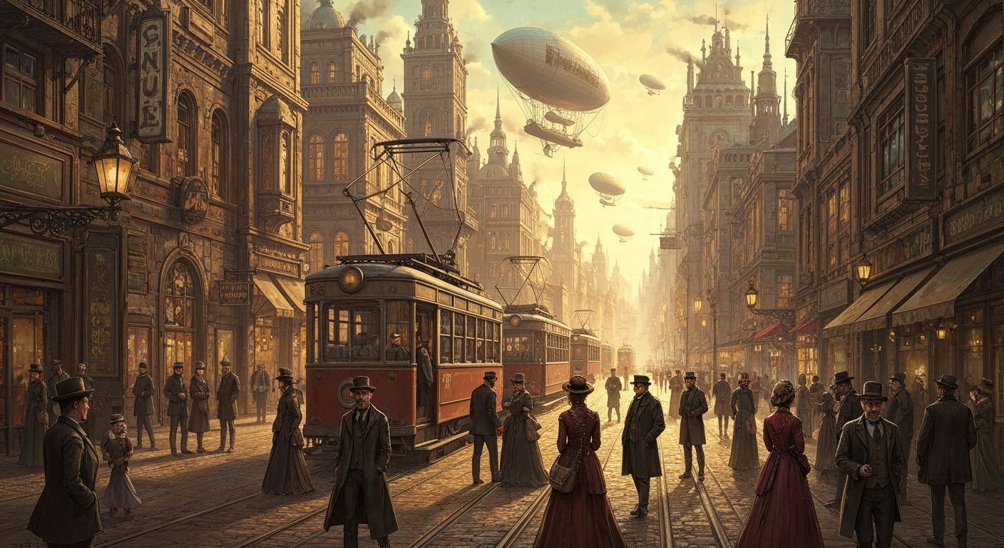 Steampunk Cityscape in Airbrush Style