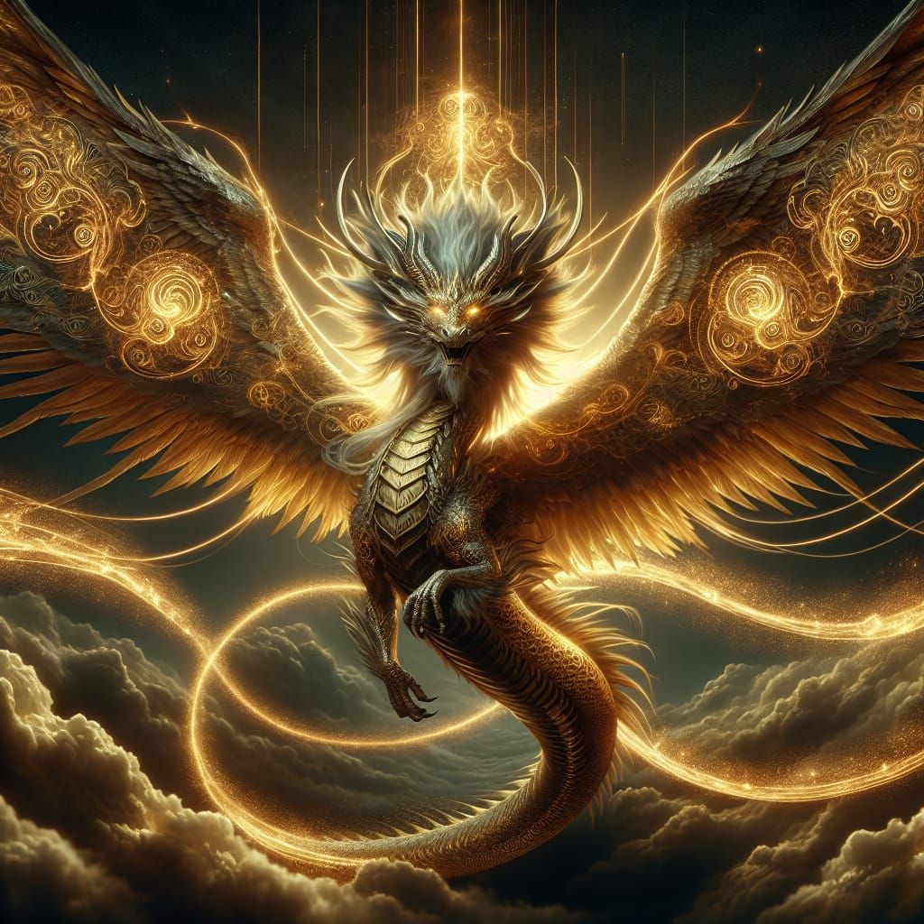 Golden Dragon Soaring Through the Night Sky