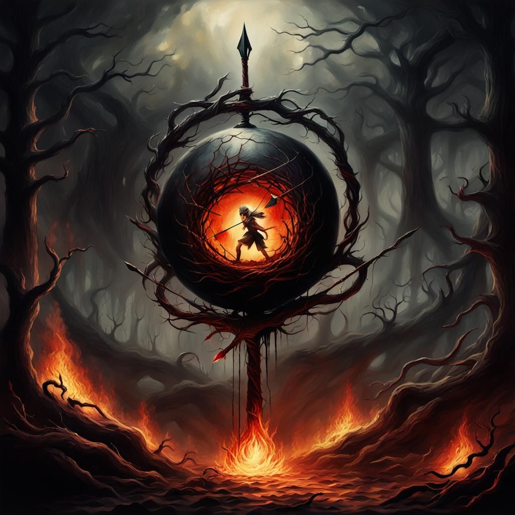 Dark Fantasy Burning Bow and Arrow