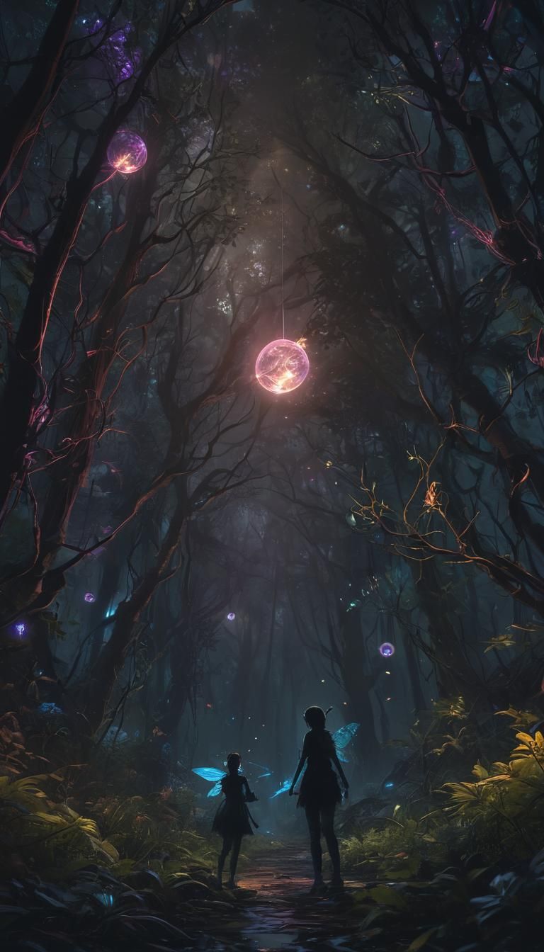 Neon Fairy in Bioluminescent Forest Concept Art