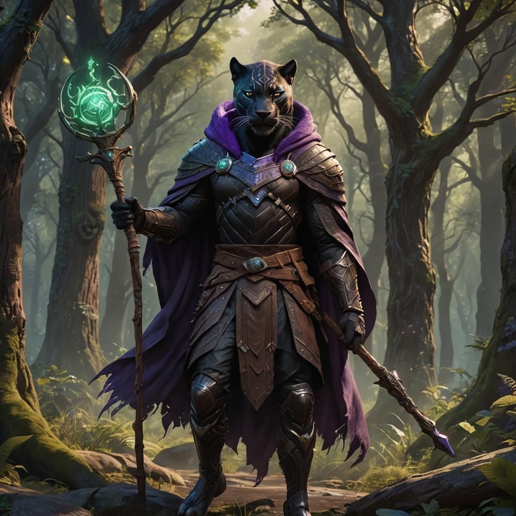 Black Panther Druid with Runed Staff