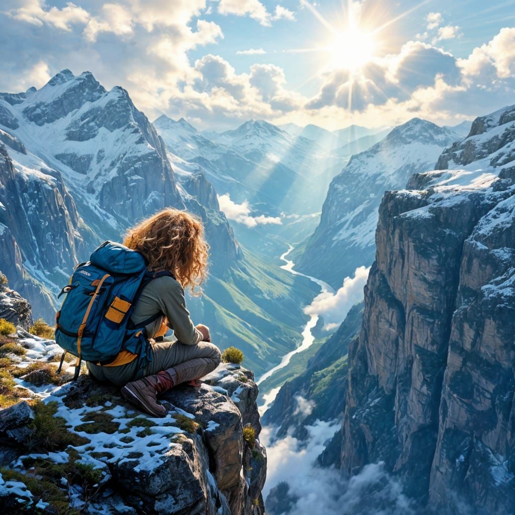 Woman Gazing into Gorge from Cliff Edge