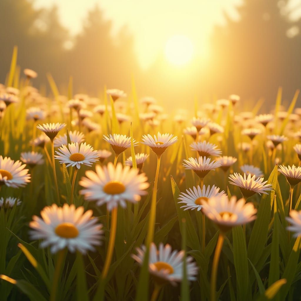 Vibrant Daisy Field: Photorealistic Matte Painting