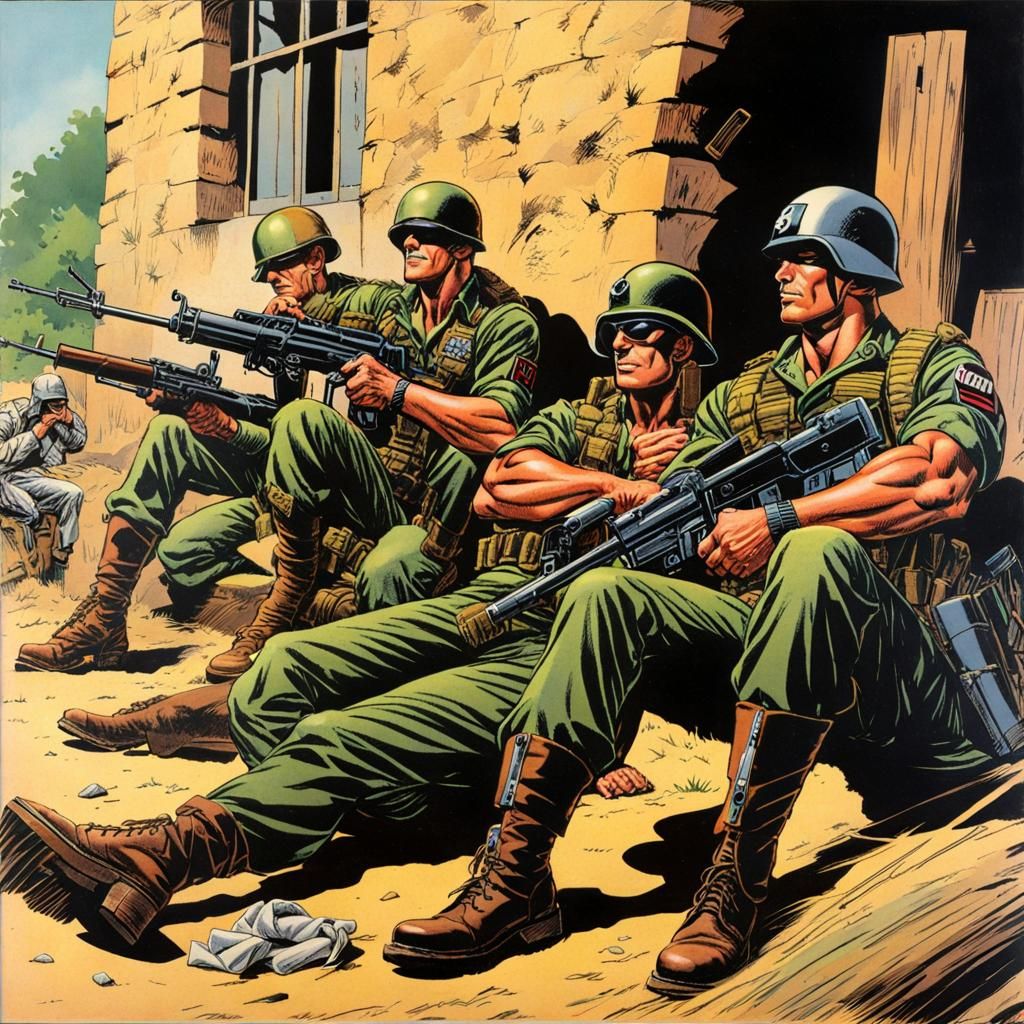 Soldiers Resting: Vintage Comic Book Illustration
